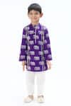 LIL DRAMA_Purple Viscose Printed Elephant Straight Kurta With Pant _at_Aza_Fashions