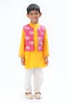 LIL DRAMA_Pink Viscose Printed Elephant Jacket Kurta Set _at_Aza_Fashions