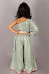 Shop_LIL DRAMA_Green Viscose Foil Printed Floral Cut Out Crop Top With Palazzo_at_Aza_Fashions