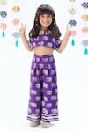 Buy_LIL DRAMA_Purple Viscose Print Elephant Cold Shoulder Top With Pant _at_Aza_Fashions