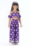 LIL DRAMA_Purple Viscose Print Elephant Cold Shoulder Top With Pant _at_Aza_Fashions