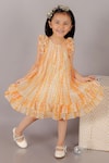 Buy_LIL DRAMA_Orange Polyester Foil Print Abstract Shimmer Finish Dress _at_Aza_Fashions