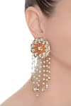 Buy_Hema Khasturi_Orange Artificial Stones Kundan And Pearl Danglers_at_Aza_Fashions