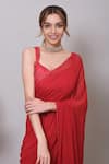 Shop_Nayantaara_Red Georgette, Silk Sequins, Beads Self Love Pre-draped Saree With Blouse 