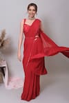 Nayantaara_Red Georgette, Silk Sequins, Beads Self Love Pre-draped Saree With Blouse _Online_at_Aza_Fashions