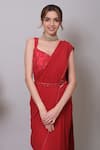 Buy_Nayantaara_Red Georgette, Silk Sequins, Beads Self Love Pre-draped Saree With Blouse _Online
