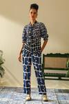 Buy_Label Deepika Nagpal_Blue Cotton Turtle Neck Casey Printed Puff Sleeve Shirt And Pant Set_at_Aza_Fashions