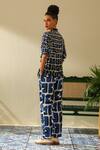 Shop_Label Deepika Nagpal_Blue Cotton Turtle Neck Casey Printed Puff Sleeve Shirt And Pant Set_at_Aza_Fashions