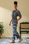 Buy_Label Deepika Nagpal_Blue Cotton Turtle Neck Casey Printed Puff Sleeve Shirt And Pant Set_Online_at_Aza_Fashions