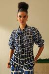 Shop_Label Deepika Nagpal_Blue Cotton Turtle Neck Casey Printed Puff Sleeve Shirt And Pant Set_Online_at_Aza_Fashions