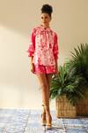 Buy Label Deepika Nagpal Pink Silk, Cotton High Neck Olivia Floral Print Shirt And Shorts Set at Aza Fashions Buy_Label Deepika Nagpal_Pink Silk, Cotton High Neck Olivia Floral Print Shirt And Shorts Set_at_Aza_Fashions