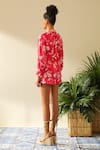 Shop Label Deepika Nagpal Pink Silk, Cotton High Neck Olivia Floral Print Shirt And Shorts Set at Aza Fashions Shop_Label Deepika Nagpal_Pink Silk, Cotton High Neck Olivia Floral Print Shirt And Shorts Set_at_Aza_Fashions