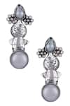 Shop_Neeta Boochra_Silver Plated Pearl Fish Carved Earrings _at_Aza_Fashions