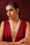 Buy_SWABHIMANN_Red Kundan And Pearl Embellished Long Necklace Set_at_Aza_Fashions