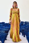 Buy_Baise Gaba_Yellow Chiffon Printed V Neck Thia Maxi Dress  _at_Aza_Fashions