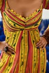 Buy_Baise Gaba_Yellow Chiffon Printed V Neck Thia Maxi Dress  _Online_at_Aza_Fashions