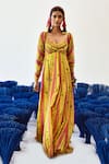 Baise Gaba_Yellow Chiffon Printed V Neck Thia Maxi Dress  _at_Aza_Fashions