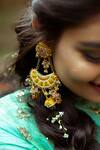 Buy_Kanyaadhan By Dhirajaayushi_Yellow Beads Hand Embroidered Chandelier Earrings _at_Aza_Fashions