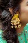 Buy_Kanyaadhan By Dhirajaayushi_Yellow Sequins, Beads Hand Embroidered Lotus Jhumkas _at_Aza_Fashions