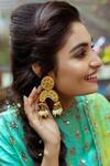 Shop_Kanyaadhan By Dhirajaayushi_Yellow Beads Hand Embroidered Crescent Dangler Earrings _at_Aza_Fashions