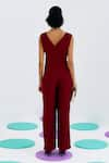 Shop_Pleats by Aruni_Maroon Crepe Solid V Neck Hand Pleated Jumpsuit _at_Aza_Fashions