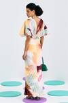 Shop_Pleats By Aruni_Multi Color Crepe, Satin V-neck Pleated Abstract Print Gown _at_Aza_Fashions