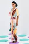 Buy_Pleats By Aruni_Multi Color Crepe, Satin V-neck Pleated Abstract Print Gown _Online_at_Aza_Fashions