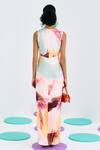 Shop_Pleats By Aruni_Multi Color Crepe, Satin Round Neck Abstract Print Pleated Dress_at_Aza_Fashions