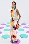 Shop_Pleats By Aruni_Multi Color Crepe, Satin Round Neck Abstract Print Pleated Dress_Online_at_Aza_Fashions
