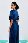 Shop_Pleats by Aruni_Blue Crepe Satin V Neck Frilled Pleated Top _Online_at_Aza_Fashions
