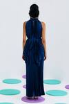 Shop_Pleats By Aruni_Blue Crepe, Satin Halter Neck Pleated Top_at_Aza_Fashions