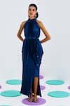 Buy_Pleats by Aruni_Blue Crepe Satin Pleated Mermaid Skirt _at_Aza_Fashions