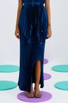Pleats by Aruni_Blue Crepe Satin Pleated Mermaid Skirt _Online_at_Aza_Fashions