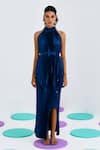 Buy_Pleats by Aruni_Blue Crepe Satin Pleated Mermaid Skirt _Online_at_Aza_Fashions
