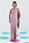 Buy_Pleats By Aruni_Purple Crepe One Shoulder Pleated Gown _at_Aza_Fashions