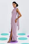 Pleats By Aruni_Purple Crepe One Shoulder Pleated Gown _Online_at_Aza_Fashions
