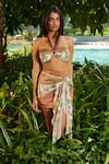 Buy_Tizzi_Brown Chiffon Satin Printed Forest Halter Savanna Top And Sarong Skirt Set _at_Aza_Fashions