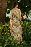 Shop_Tizzi_Brown Dress  Chiffon Satin Printed Forest One Shoulder Artemis Beach _at_Aza_Fashions