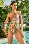 Tizzi_Beige Wonder Fabric (80% Polyamide And 20% Elastane) Animal & Medal Neck Swimsuit _Online_at_Aza_Fashions