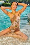 Tizzi_Beige Wonder Fabric (80% Polyamide And 20% Elastane) Animal & Medal Neck Swimsuit _at_Aza_Fashions