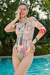 Tizzi_Multi Color Wonder Fabric Print Abstract Village And Scoop Monokini  _Online_at_Aza_Fashions