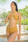 Tizzi_Yellow Wonder Fabric 80% Polyamide Plain Cony Ruched Bikini Set  _Online_at_Aza_Fashions