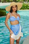 Buy_Tizzi_Blue Chiffon, Satin Fringe Luna Monotone Cover-up Skirt _Online_at_Aza_Fashions