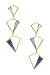 Shop_Varnika Arora_Blue Lapis Semi Precious Stone Geometric Tiered Danglers _at_Aza_Fashions