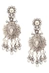 Shop_Sangeeta Boochra_Silver Plated Stones Carved Dangler Earrings _at_Aza_Fashions