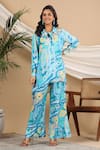 Buy_BAIRAAS_Blue Muslin Printed Abstract Shirt Collar Kurta And Pant Set_at_Aza_Fashions