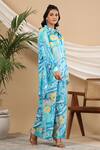 BAIRAAS_Blue Muslin Printed Abstract Shirt Collar Kurta And Pant Set_at_Aza_Fashions