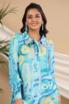 Buy_BAIRAAS_Blue Muslin Printed Abstract Shirt Collar Kurta And Pant Set