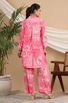 Shop_Bairaas_Pink Muslin Printed Persian Shirt Collar High Low Tunic And Pant Set_at_Aza_Fashions