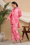 Buy_Bairaas_Pink Muslin Printed Persian Shirt Collar High Low Tunic And Pant Set_Online_at_Aza_Fashions